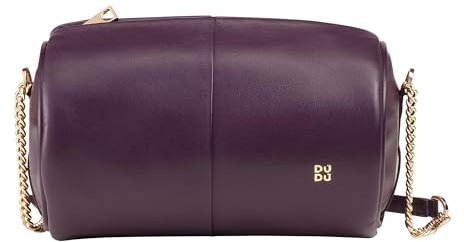 DUDU Barell -Ledertasche, Umhängetasche mit Kette und Leder, stilvolle Mode kleine zylindrische Tasche mit Reißverschluss Deep Purple