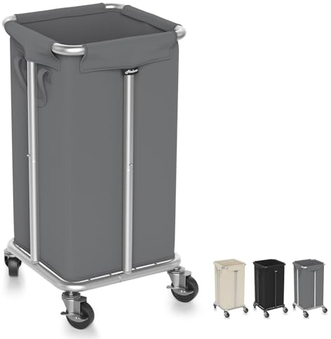 Hodonas Wäschekorb mit Rollen, 115 l, Rollender Wäschekorb, herausnehmbares und maschinenwaschbares Innenfutter, Stahlrahmen, hoher Wäschekorb für Waschküche, Schlafzimmer, Badezimmer, Schlafsaal,
