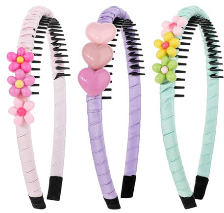 COMNICO Diademas de plástico, 3 diademas antideslizantes con dientes, coloridas diademas de corazón y flores para niños, lindas bandas para el pelo, bandas finas para el cabello, accesorios para el