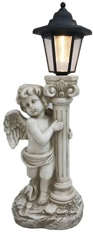 FIYSON Solar Engel Gartenstatuen, 50cm hoch, Extra groß Solare LED Römische Säule, Schutzengel-Figur Fairy Outdoor-Deko, Wetterfest Garten Deko aus Harz, für Rasen, Hof, Fensterbank (Stil 1)