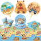 TIVUNORON 44 Pcs Juego de Vajilla para Fiesta Infantil Capybara, Dibujos Animados Vajilla Fiesta, Con Juego de Papel Platos, Manteles y Globos Capybara, Accesorios de Vajilla para Fiestas Infantiles