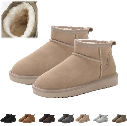 Snrtevu Wolkis 2.0 Damen Winter Stiefeletten, Extra Mini Boots Mit Fell Gefüttert, Warme Außen-Ankle Boots (Beige, 37)