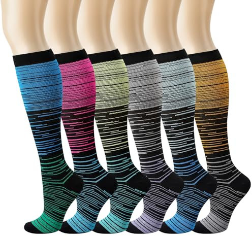 Utensilsto 6 Paar Kompressionsstrümpfe, Stützstrümpfe für Damen und Herren, Compression Socks Stützstrümpfe Kompressionssocken für Sport, Wandern, Reisen, Radsport, Running, S/M