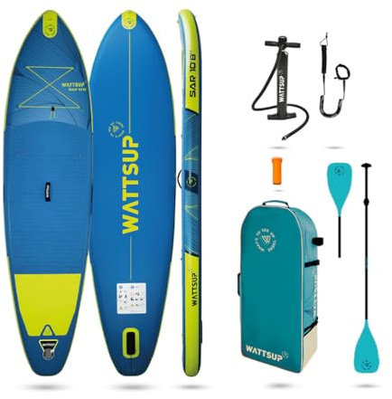 Wattsup - Sup Stand Up Paddle Gonflable - Gamme Essentials - Dropstitch - Pack Complet : Pagaie 2in1 Leash Pompe Sac de Transport