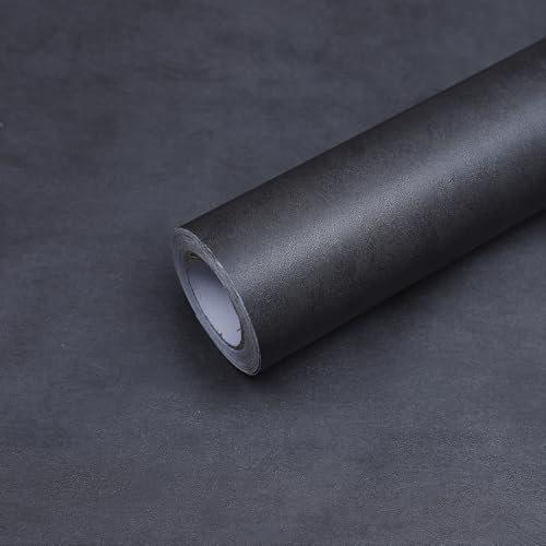 FEILAYS Peel and Stick Wallpaper Black Wallpaper Self Adhesive Vinyl Film Sticky Back Removable Paper Decorative Living Room Bedroom Wall Thick Sticky Paper Dark Grey Concrete Stickers 40CMx3M