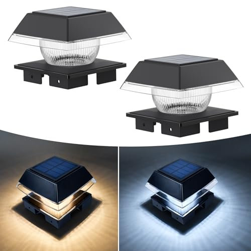 Solar Led Pfostenkappe Warmweiß/Kaltweiß for 9x9 10x10 11x11 12x12 13x13 14x14, Solar Zaunpfosten Solarlampe Außen Led Pfosten Lampe IP65 Wasserdicht für Pfosten, Plattform, Zaun Beleuchtung(2 Stück)