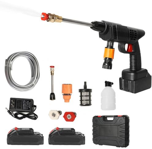 Hidrolimpiadora a presión inalámbrica de 22 bar, manguera de 5 m, hidrolimpiadora portátil con 2 baterías recargables de 6000 mAh, hidrolimpiadora para limpieza y riego de coches, suelos, jardines