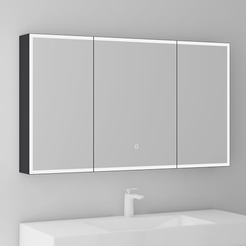 Mai & Mai Armadietto a Specchio 120x15x70cm con 3 Ante, Bianco opaco | Specchio con Pensile per Bagno, Spiegelschrank-04