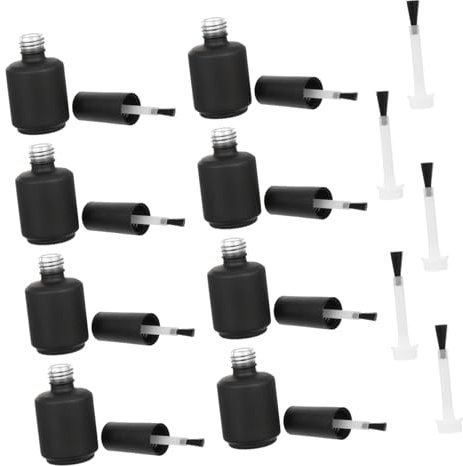 SKISUNO 1set Glass Empty Nail Polish Bottle Brush Refillable Container for Nail Art Round Bottles Polish Brushes