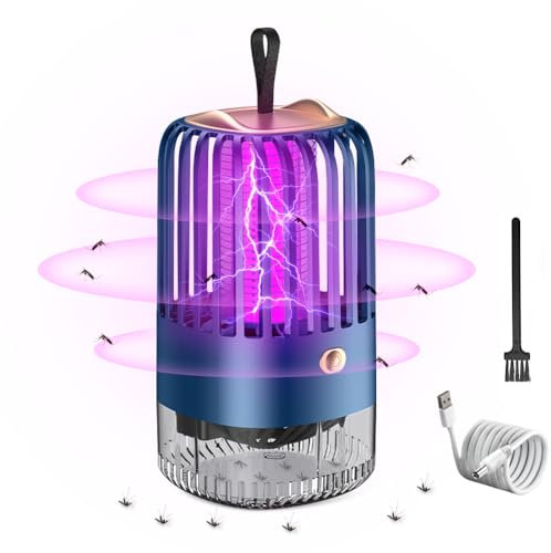 Riisoyu Insektenvernichter Elektrisch, 2 IN 1 Elektrisch Mückenlampe mit UV-Lampe, Tragbare Mückenkontrolllampe, Elektrische Mückenfalle Mückenlampe für Schlafzimmer Camping Garten Innen Aussen, Blau