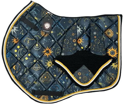 BRIAN AND COMPANY ITALY Reit-Sattelunterlagen-Set Englische Sublimation für Pferd mit Doppelkordelrand und Positionierungsschnüren Satteldecke für Pferd (Cosmo, COB)