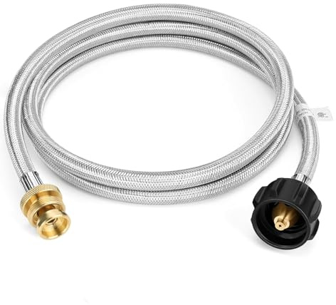 Candeon Campingkocher Propan Schlauch Adapter, 150cm Edelstahl Propangasschlauch, 1lb to 20lb Gastank Umwandlungs Kopf Adapter Schlauch gaskartuschen adapter Propan gasschlauch für Grills, Gitter