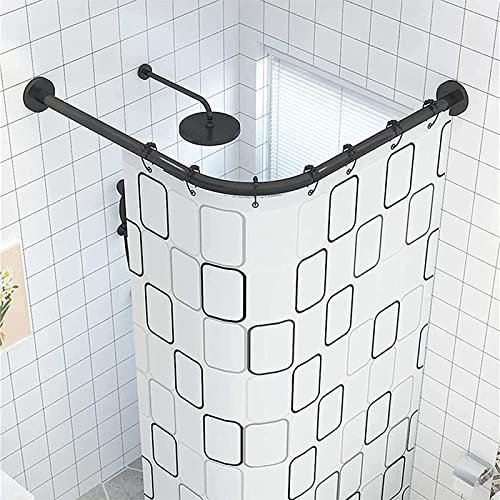 Tringle à rideau de douche extensible en forme de L, barre incurvée en acier inoxydable, sans perçage, antirouille, réglable, 100-160 x 60-80 cm, noir