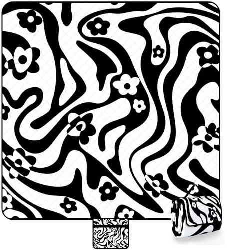 Zolove Picknickdecke 200x200 cm，wasserdichte Sandfreie Strandtuch XXL,3-lagige Polyester Stranddecke mit Faltbarer Strandmatte Waschbar, Leicht für Camping, Park, Reisen und Rasen–Spiralmuster