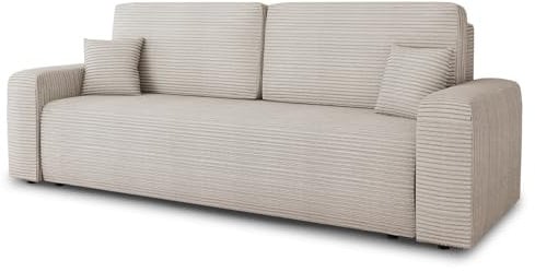 Schlafsofa Spark – Sofa mit Schlaffunktion und Bettkasten, Bonellfederkern, Cordbezug, große Schlaffläche, modernes Polstersofa & Bettsofa (Beige (Poso 100))