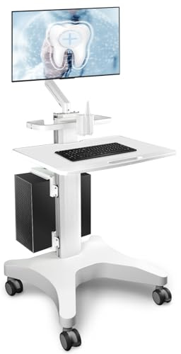 Kalolary Medizinischer Gerätewagen mit Monitorhalter | Höhenverstellbarer Mobiler Medizinischer Arbeitsplatz mit Scannerhalter, Rollwagen für Zahnkliniken, Labore & Krankenhäuser