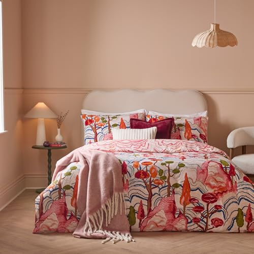 furn. Terra Nova Duvet Cover Set – Reversible Abstract Woodland Mountain Mushroom Scene Bedding Set (Multicolour - Double)