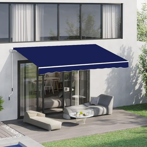 Toldo retráctil manual con protección UV impermeable para exteriores para terrazas y balcones, diseño de brazo articulado, color azul, 6 x 1,5 m