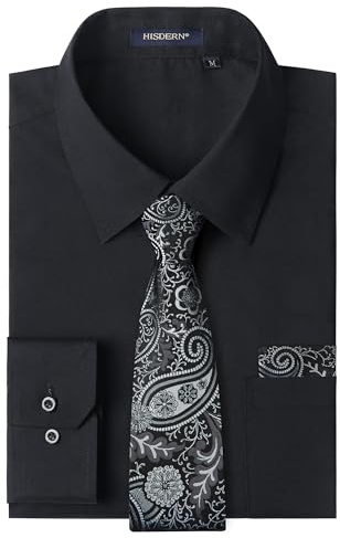 HISDERN Chemise Homme Manches Longues Chemise Homme Formelle avec Cravate Mariage Regular avec Poches Business Casual Slim Fit S-4XL