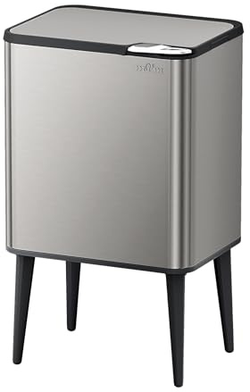 mVm Kitchen Bin, 50L Rubbish Bin, Stainless Steel Push Top waste bin with Lid,Fingerprint-Proof, Odour Seal, Large Capacity for Home Kitchen & Commercial Use (Grey, 50L)
