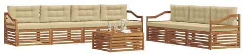 vidaXL Outdoor-Sofagarnitur mit Kissen 8 pcs Natur und Beige, Gartenlounge, modernes Outdoor-Sofa-Set, langlebige Terrassenmöbel, Bequeme Sitzmöglichkeiten