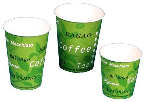 Pro DP 2500 Bio Coffee to go Becher Bio Automatenbecher Kaffeebecher Heißgetränkebecher Ø70,3mm 0,18l 7oz 180ml Green Grün PLA beschichtet 100% biologisch abbaubar MADE IN GERMANY