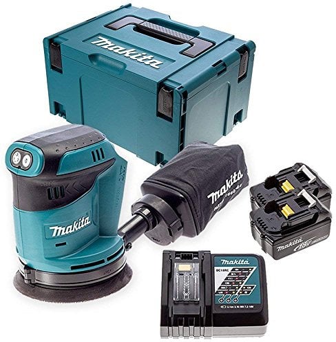 Makita DBO180Z 18V Orbit Sander with 2 x 5Ah Batteries, Charger, Case