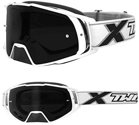 TWO-X Cross-Brille - Motocross-Brille mit getöntem schwarzen Glas - Motorrad-Brille - Enduro & Downhill - Schutz-Brille - Modell Rocket - Weiß