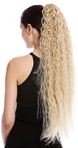 WIG ME UP - N857-V-24BT613 Haarteil Zopf Pferdeschwanz extrem lang voluminös lockig Krepplocken gekreppt Afro Kinks Blond Platin Gesträhnt 75 cm