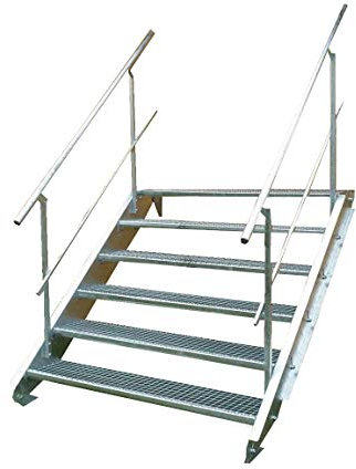 Stahltreppe Industrietreppe Aussentreppe Treppe 6 Stufen-Breite 90cm Variable Geschosshöhe 90-120cm vezinkt mit beidseitigem Geländer