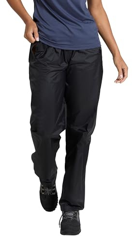 Mountain Warehouse Pakka Damen wasserdichte Over Hosen - Packaway Tasche, atmungsaktive Regenhose, Haken & Loop Knöchel Öffnung - für Frühling, Sommer & Outdoor Schwarz 52