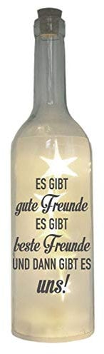 WB wohn trends LED-Flasche mit Motiv, Es gibt Gute Beste Freunde und Uns, grau, 29cm, Glitzer-Flasche Leuchtflasche Lampe mit Text Spruch