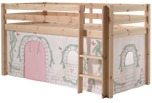 Vipack Spielbett Pino mit Textilset Vorhang Birdy Kiefer massiv Natur