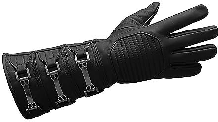 URBAN BUCK Herrenhandschuh, echtes Leder, lang, normale Passform, verschiedene Schnallen, Cosplay-Handschuh, Schwarzer Handschuh für die rechte Hand, X-Large