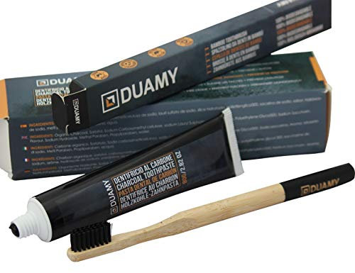 Dentifrice au charbon actif. Dentifrice pour dents sensibles. Blanchisseur au charbon actif avec une brosse à dents en bambou 100% biodégradable. Kit pâte de blanchiment des dents 80 gr.