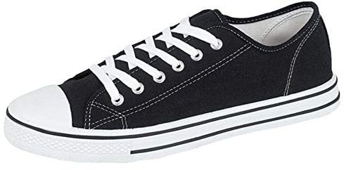 Ladies Canvas Shoes Plimsole Trainer Pumps Womens Lace Up Flat Shoes Black/White Size UK 4 EU 37