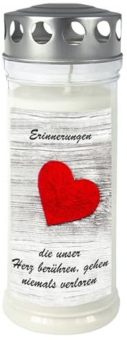 Wochenbrenner mit Motiv: Herz - Motiv Grabkerze mit Deckel - Gedenkkerze - Grablicht mit langer Brenndauer von bis zu 7 Tagen (Größe: 75 x 210 mm, Brenndauer: bis zu 7 Tagen, 24)