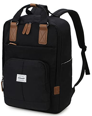 RAVUO School Backpack, Water Resistant Vintage School Bags 15.6 inch Laptop Backpack for Men Women Teenage Girls College Backpack Rucksack Black