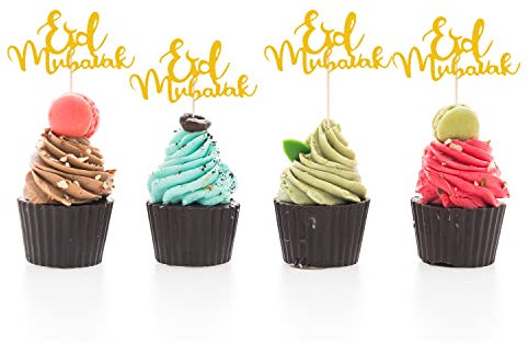 Eid Mubarak Cake Topper 20PCS Glitter Eid Cake Decorations Ramadan Kareem Party Supplies Islamic Muslim Party Decorations, Eid Ramadan Cake Decorations Supplies (gold) A9SCXCQ