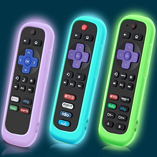 3PACK Case for TCL Roku TV RC280 Remote, Battery Cover for Hisense Roku Remote Replacement Silicone Universal Sleeve Skin Glow in The Dark