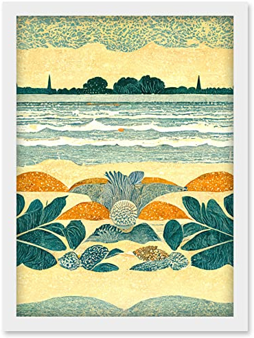Doppelganger33 LTD Seaweed Sunshine And Seashells Beach Scene Seascape Artwork Framed Wall Art Print A4