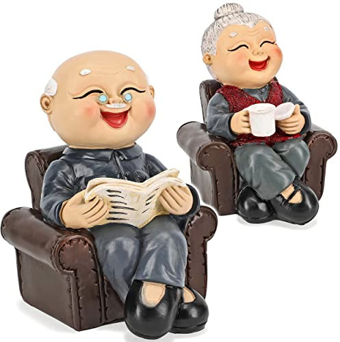 alles-meine.de GmbH 2 Stück große Spardosen lustiger Opa & Oma - Rentner mit Verschluss - aus Kunstharz/Polyresin - 14 cm - stabile Sparbüchse - Sparschwein - für Kinder ..