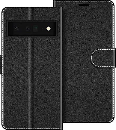 COODIO Handyhülle für Google Pixel 6 Pro 5G, Leder Klapphülle mit Magnetverschluss, Kartenfächer, Schwarz