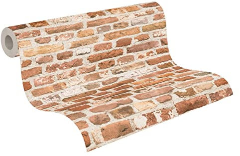 BRICOFLOR Steine Tapete | Steintapete Rot Orange | Vliestapete Backstein Tapete