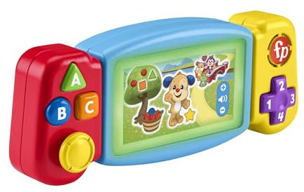 Fisher-Price Rires et Éveil Ma Tourni-Console d’Apprentissages, jouet interactif, console de jeu portable factice, Version: Czech; Anglais, UK; Hongroise; Polonais; Slovak, HNN39