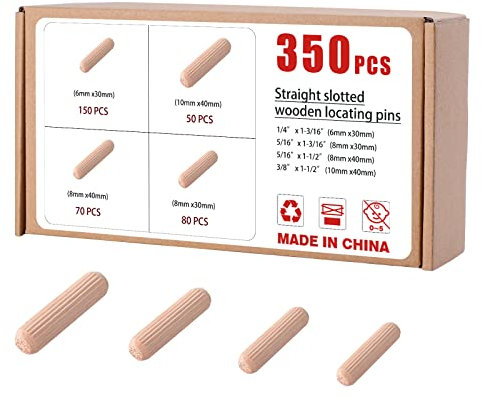Kinsinder 350pcs Goujons Chevilles en Bois Dur Tourillons en Hêtre pour Projets D'artisanat de Meubles et Bricolage (Mixed Size)