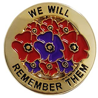 Broche avec motif coquelicot rouge et violet avec inscription « We Will Remember Them », Métal