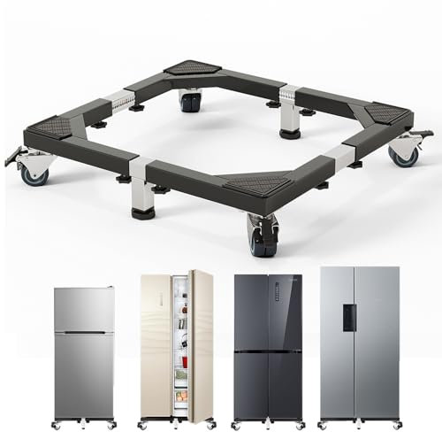 ANBase Heavy Duty All Steel Fridge Stand Mobile Base with Wheels Adjustable Washing Machine Stand Multi-Functional Base Furniture Dolly for Refrigerator Washer and Dryer（Black/Large）