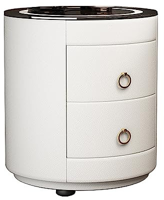 PINNKL Nachttisch mit Ladestation, Moderner Beistelltisch mit LED-Leuchten, Nachttische, Nachttisch (Color : Wit)