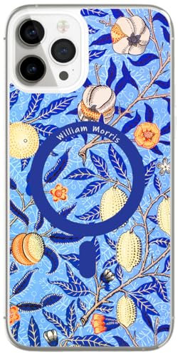 Berkin Arts Compatible with iPhone 13 Pro Max Case Clear Transparent Cover [Compatible with Magsafe], Folk Art Nouveau Botanicals(Pomegranate by Morris)